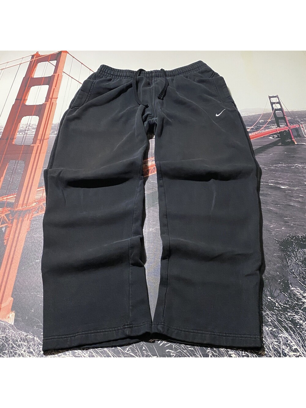 Nike Sweatpants Mens Medium 30x31 Fleece Black Faded Straight Leg Drawstring